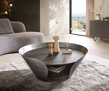 Coffee Table Skafi 100x41cm Ceramic Noir Desir Brown Metal Frame Silver