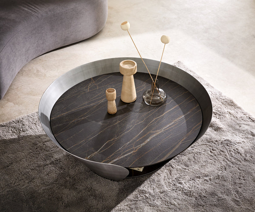 Coffee Table Skafi 100x41cm Ceramic Noir Desir Brown Metal Frame Silver