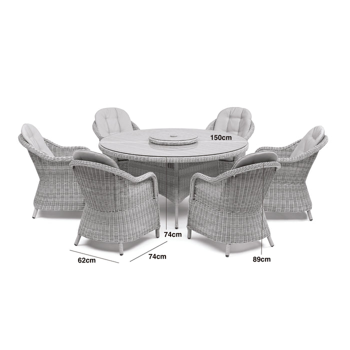 Winchester 6 Seat Round Dining Set with Heritage Dining Chairs & Woven Lazy Susan - Ceramic Glass
