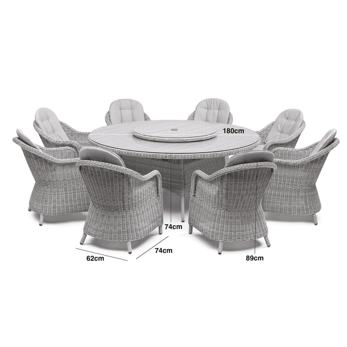 Winchester 8 Seat Round Dining Set with Heritage Dining Chairs & Woven Lazy Susan - Ceramic Glass