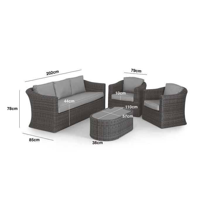 Winchester 3 Seat Rattan Sofa Set - Ceramic Glass