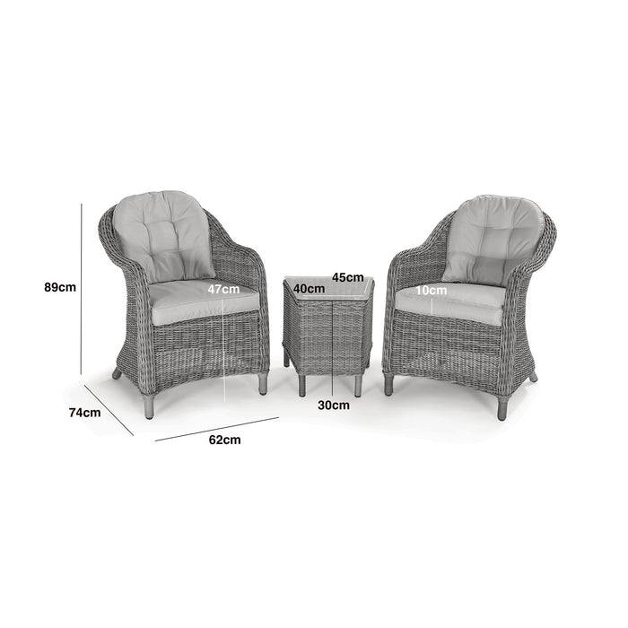 Winchester 3 Piece Rattan Bistro Set - Ceramic Glass