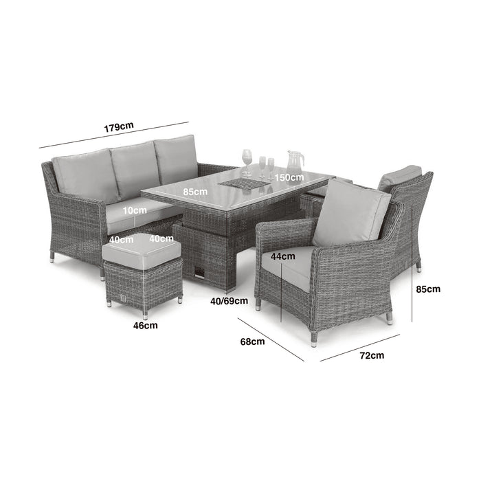 Winchester Sofa Rattan Dining Set with Ice Bucket & Rising Table - Ceramic Glass