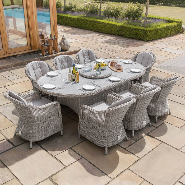Oxford 8 Seat Oval Dining Set with Heritage Dining Chairs & Woven Lazy Susan - Ceramic Glass