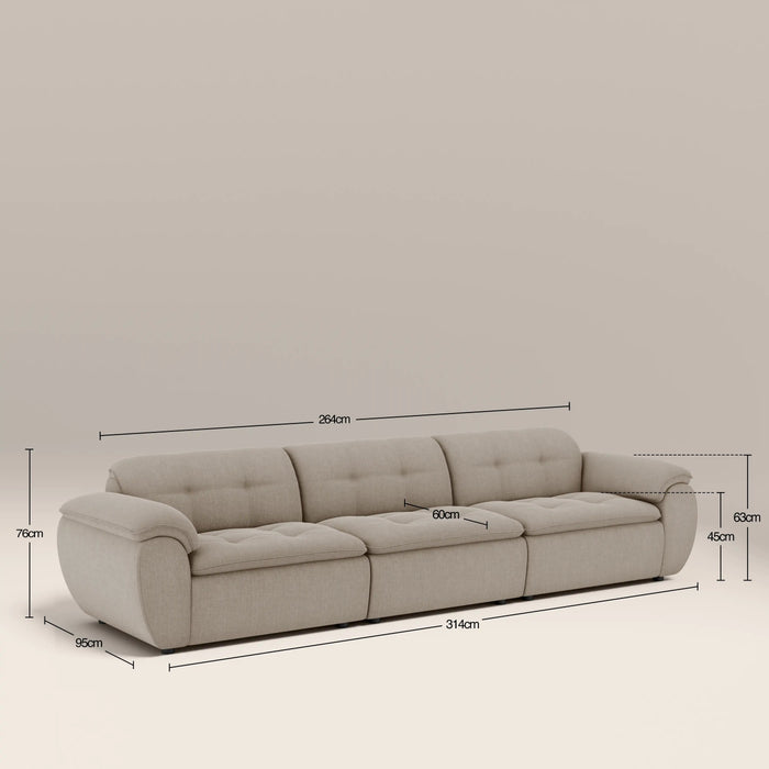 Bamba 3 Seater Sofa Pebble Grey Velvet Chenille