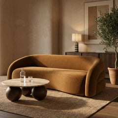 Chaplin 3 Seater Sofa | Caramel Brown Sustainable Mohair Velvet & Walnut