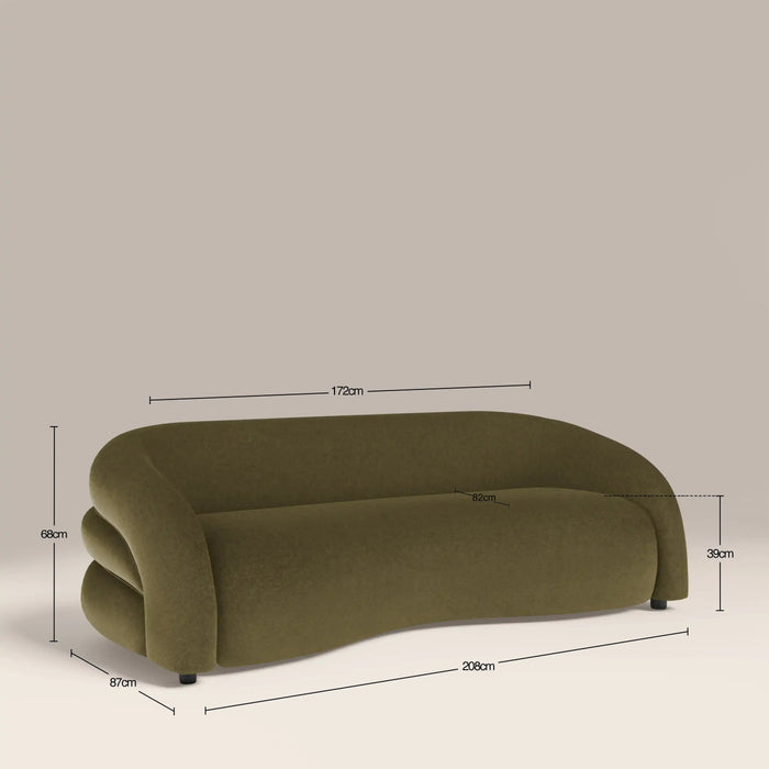Chaplin 3 Seater Sofa Moss Green Sustainable Mohair Velvet