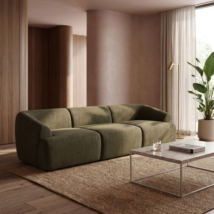 Malmo 3 Seater Sofa Olive Green Velvet Chenille