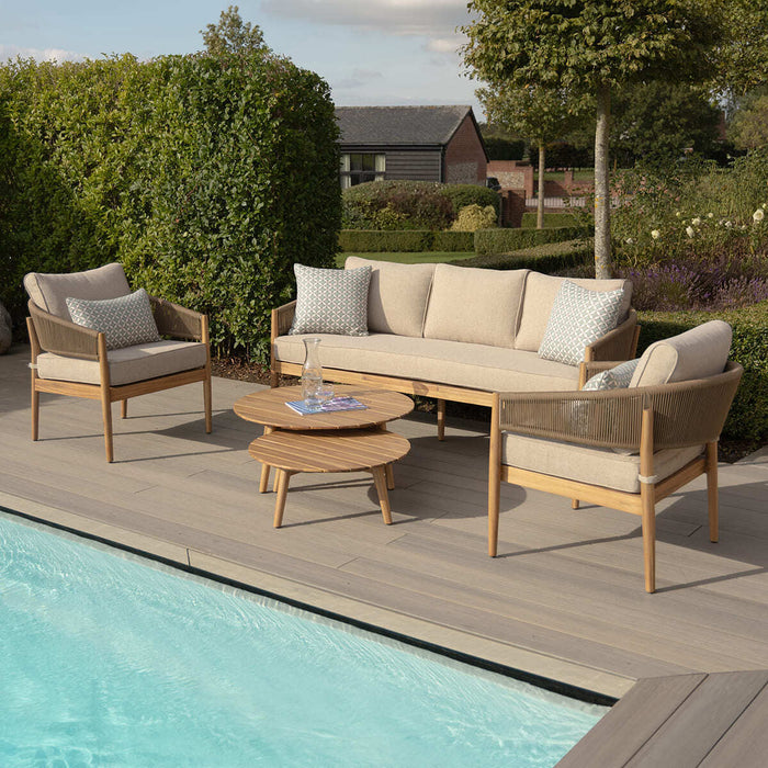 Porto Rope Weave 3 Seat Sofa Set with Pair of Round Coffee Tables & Armchairs