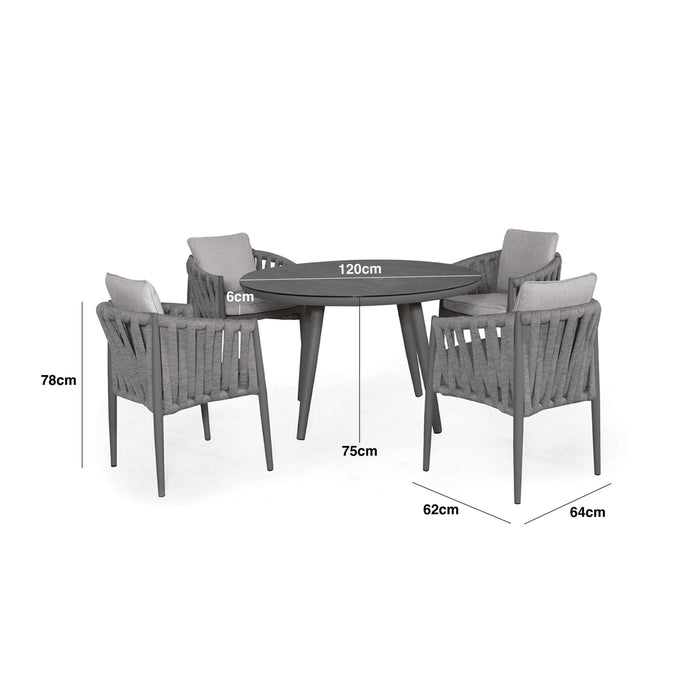 Milan Rope Weave 4 Seat Round Dining Set