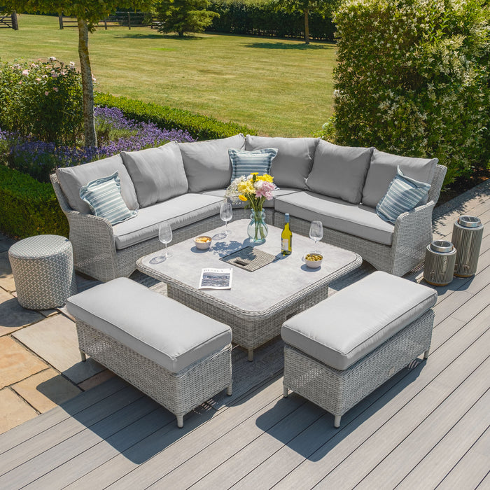 Oxford Royal Rattan Corner Dining Sofa Set with Ice Bucket & Rising Table - Ceramic Glass