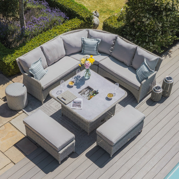 Oxford Royal Rattan Corner Dining Sofa Set with Ice Bucket & Rising Table - Ceramic Glass