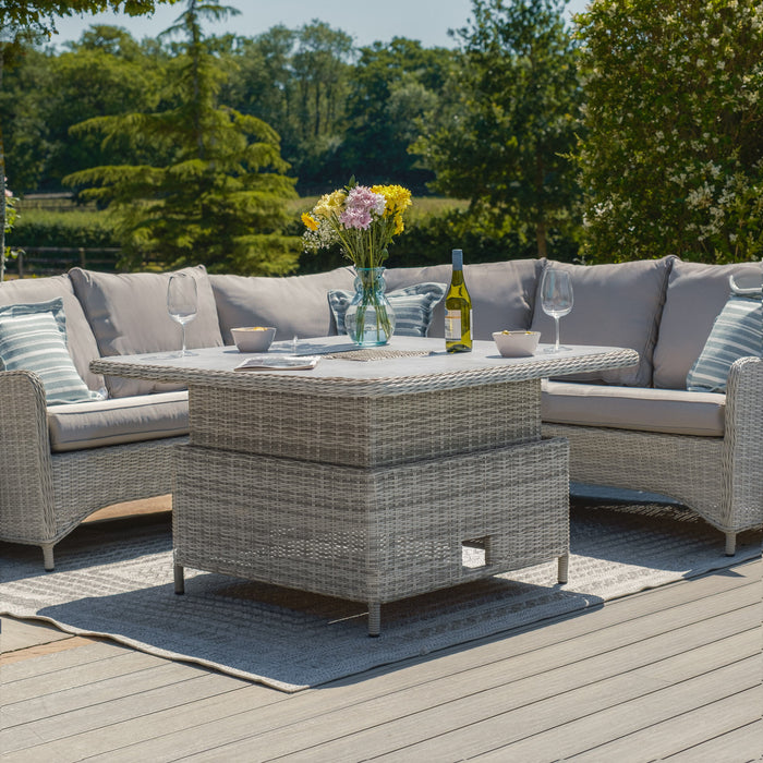 Oxford Royal Rattan Corner Dining Sofa Set with Ice Bucket & Rising Table - Ceramic Glass
