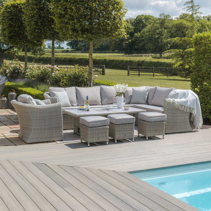 Oxford Deluxe Large Rattan Corner Dining Set with Rising Table & Armchair - Ceramic Glass