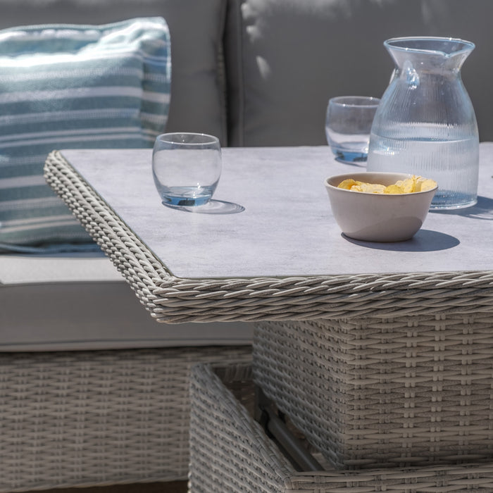 Oxford Deluxe Large Rattan Corner Dining Set with Rising Table & Armchair - Ceramic Glass