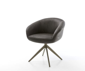 Dining Chair Vinka Microfiber Anthracite Vintage Cross Base 360° Swivel With Rocking Function Titanium Pocket Springs