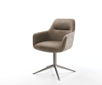 Dining Chair Pejo Microfiber Taupe Vintage Star Base 360° Swivel With Rocking Function Graphite Pocket Springs