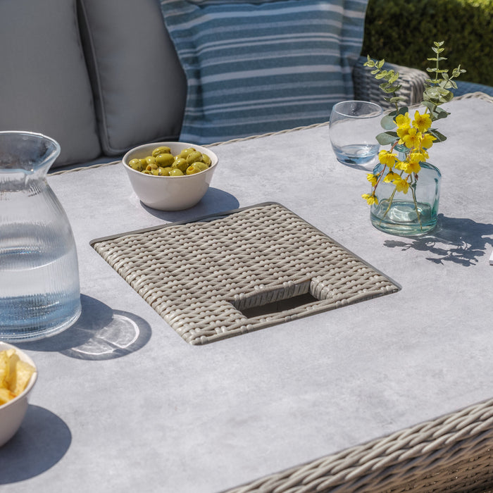 Oxford Deluxe Large Rattan Corner Dining Set with Rising Table & Armchair - Ceramic Glass