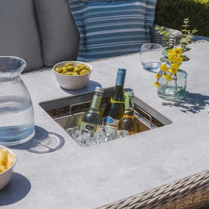 Oxford Deluxe Large Rattan Corner Dining Set with Rising Table & Armchair - Ceramic Glass
