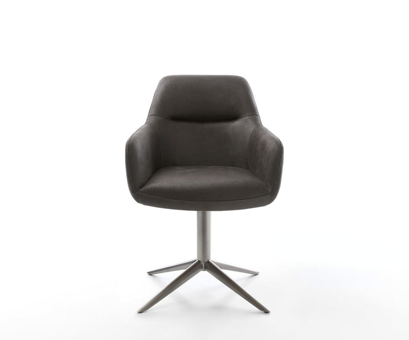 Dining Chair Pejo Microfiber Anthracite Vintage Star Base 360° Swivel With Rocking Function Graphite Pocket Springs