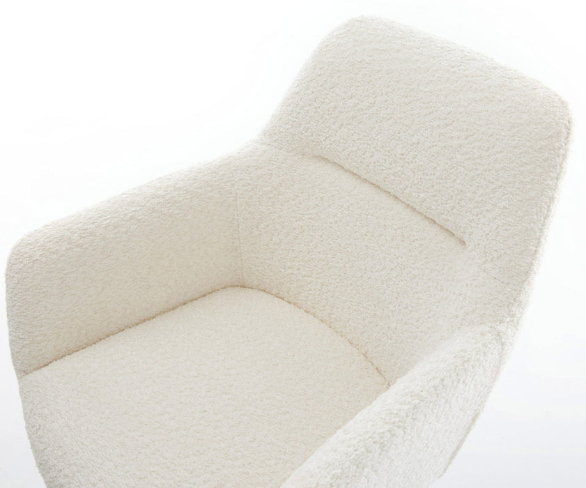 Dining Chair Pejo Bouclé White Star Base 360° Swivel With Rocking Function Graphite Pocket Springs