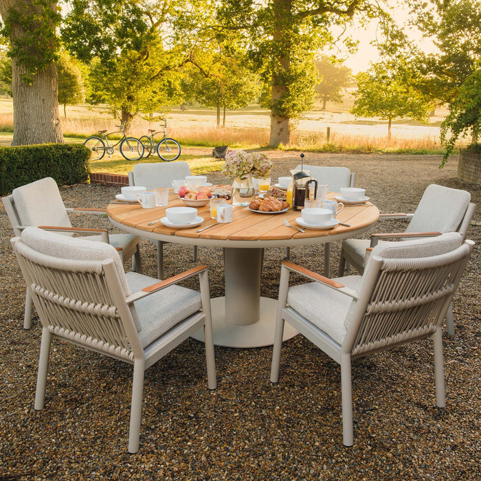 Sicily Rope Weave 6 Seat Round Pedestal Dining Set - Latte