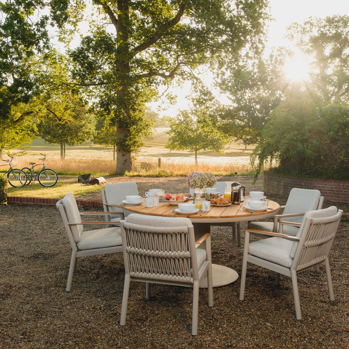 Sicily Rope Weave 6 Seat Round Pedestal Dining Set - Latte