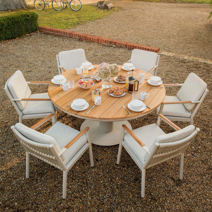 Sicily Rope Weave 6 Seat Round Pedestal Dining Set - Latte