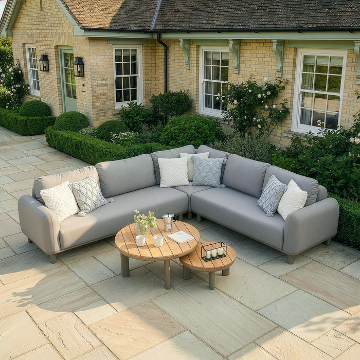 Outdoor Fabric Sicily Corner Sofa Set with Round Coffee Tables - CafÃ©