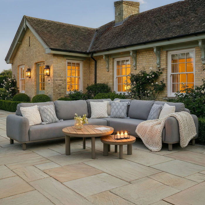 Outdoor Fabric Sicily Corner Sofa Set with Round Coffee Tables - Caf