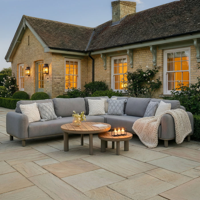 Outdoor Fabric Sicily Corner Sofa Set with Round Coffee Tables - CafÃ©