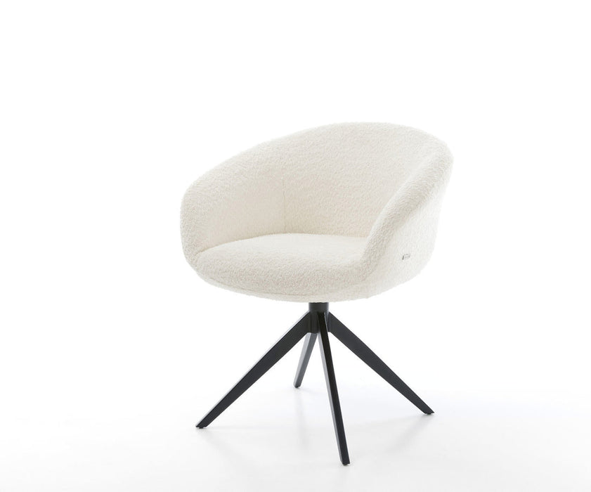 Dining Chair Vinka Bouclé White Cross Base 360° Swivel With Rocking Function Black Pocket Springs
