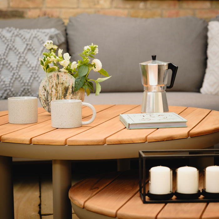 Outdoor Fabric Sicily Corner Sofa Set with Round Coffee Tables - CafÃ©