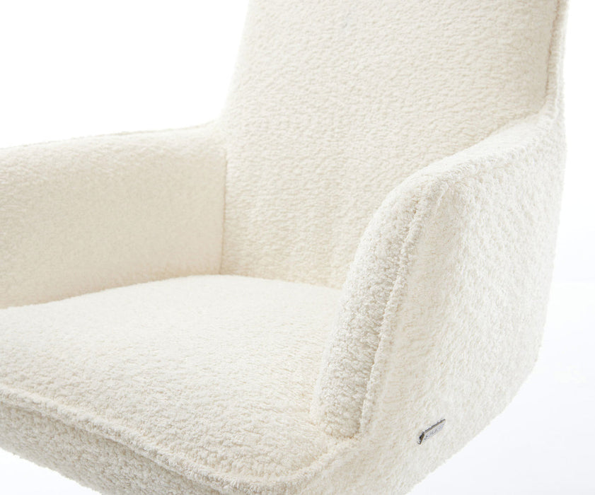 Dining Chair Heira Bouclé White Star Base 360° Swivel With Rocking Function Graphite Pocket Springs