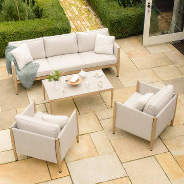Burford 3 Seat Aluminium Sofa Set with Rectangular Coffee Table - Almond