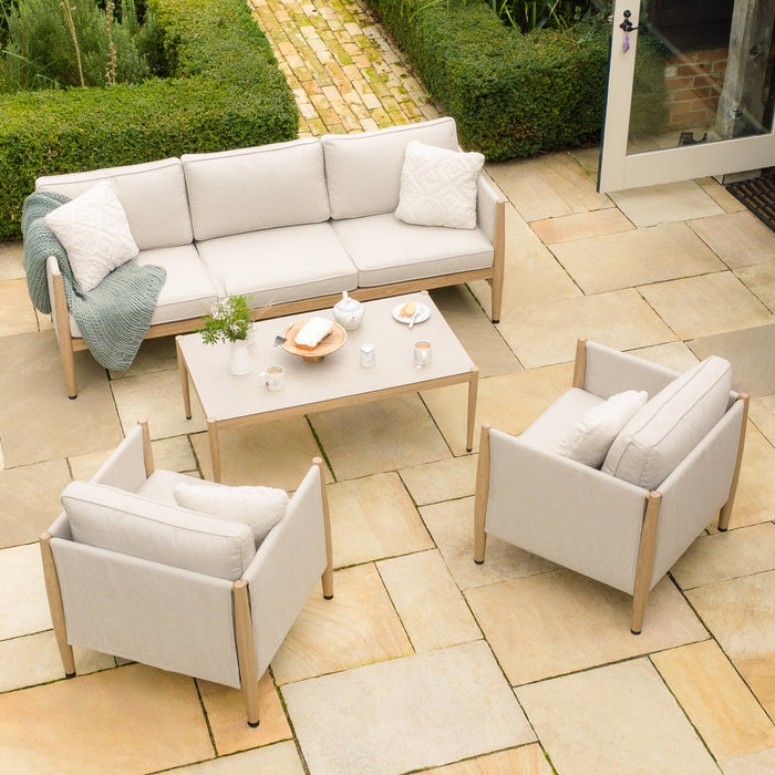 Burford 3 Seat Aluminium Sofa Set with Rectangular Coffee Table - Almond