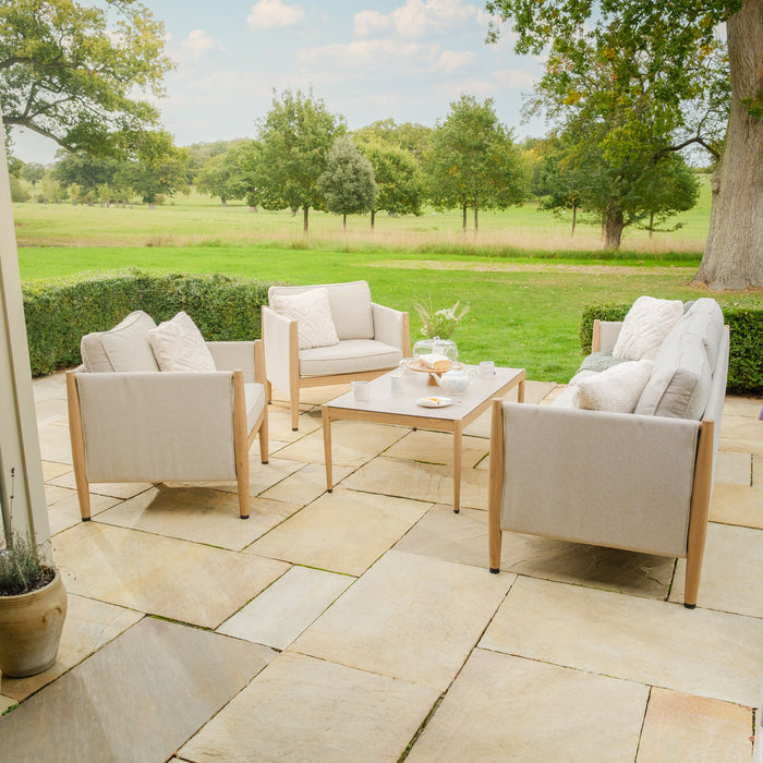 Burford 3 Seat Aluminium Sofa Set with Rectangular Coffee Table - Almond