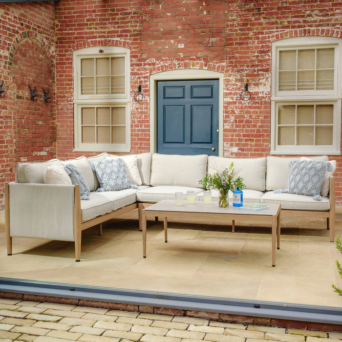 Burford Large Aluminium Corner Sofa Set with Rectangular Coffee Table - Almond