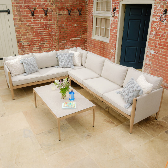 Burford Large Aluminium Corner Sofa Set with Rectangular Coffee Table - Almond