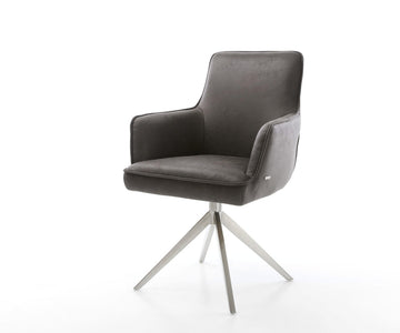 Dining Chair Heira Microfiber Anthracite Vintage Cross Base 360° Swivel With Rocking Function Silver Pocket Springs