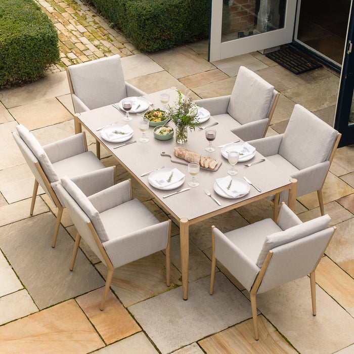Burford 6 Seat Aluminium Rectangular Dining Set - Almond