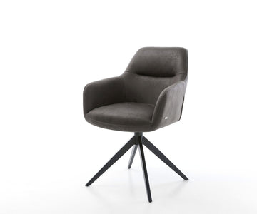 Dining Chair Pejo Microfiber Anthracite Vintage Cross Base 360° Swivel With Rocking Function Black Pocket Springs