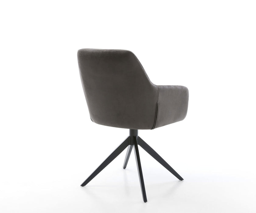 Dining Chair Pejo Microfiber Anthracite Vintage Cross Base 360° Swivel With Rocking Function Black Pocket Springs