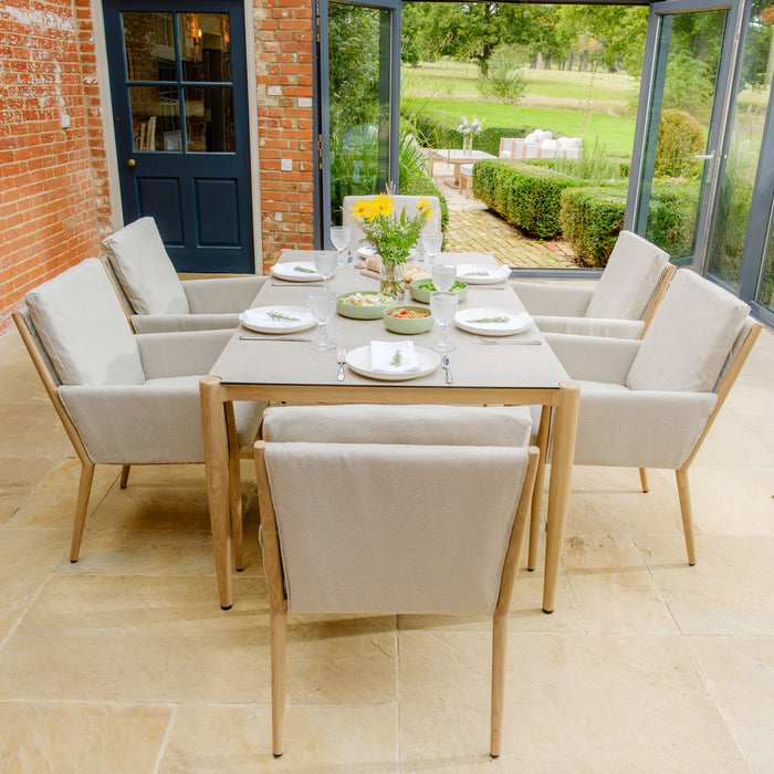 Burford 6 Seat Aluminium Rectangular Dining Set - Almond
