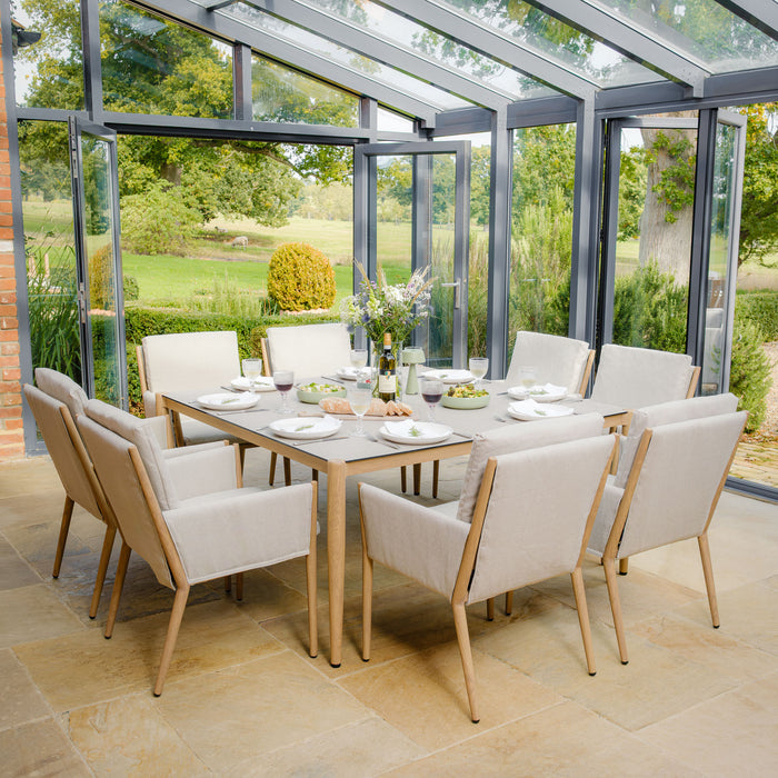 Burford 8 Seat Aluminium Square Dining Set - Almond
