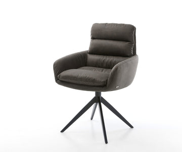 Dining Chair Abelia Microfiber Anthracite Vintage Cross Base 360° Swivel With Rocking Function Black