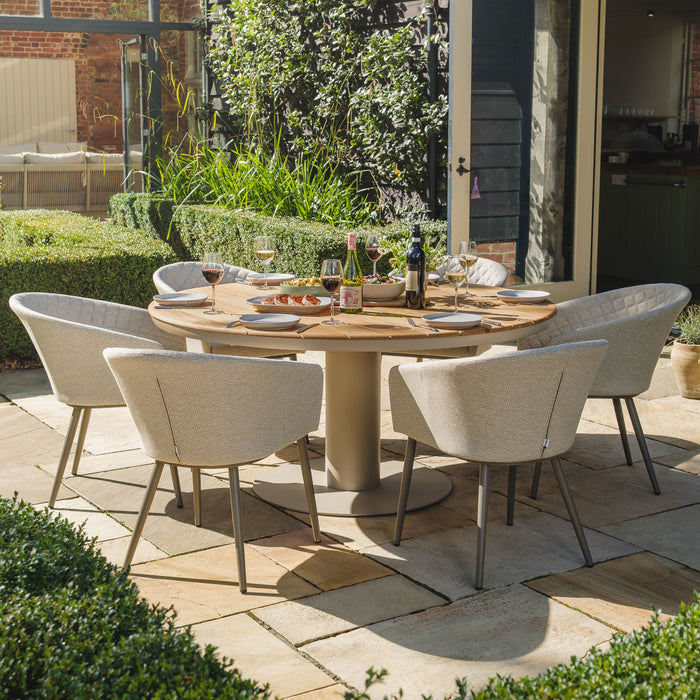 Sicily Teak 6 Seat Round Dining Set with Ambition Dining Chairs - Latte