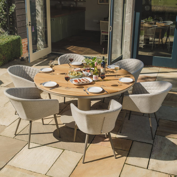 Sicily Teak 6 Seat Round Dining Set with Ambition Dining Chairs - Latte