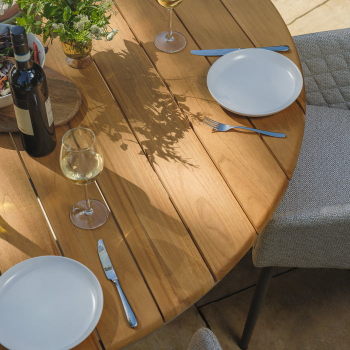 Sicily Teak 6 Seat Round Dining Set with Ambition Dining Chairs - Latte