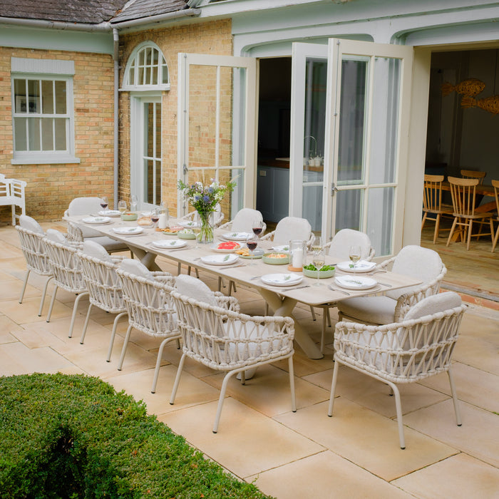 Sicily Open Rope Weave 8-12 Seat Maxim Extending Dining Set - Latte